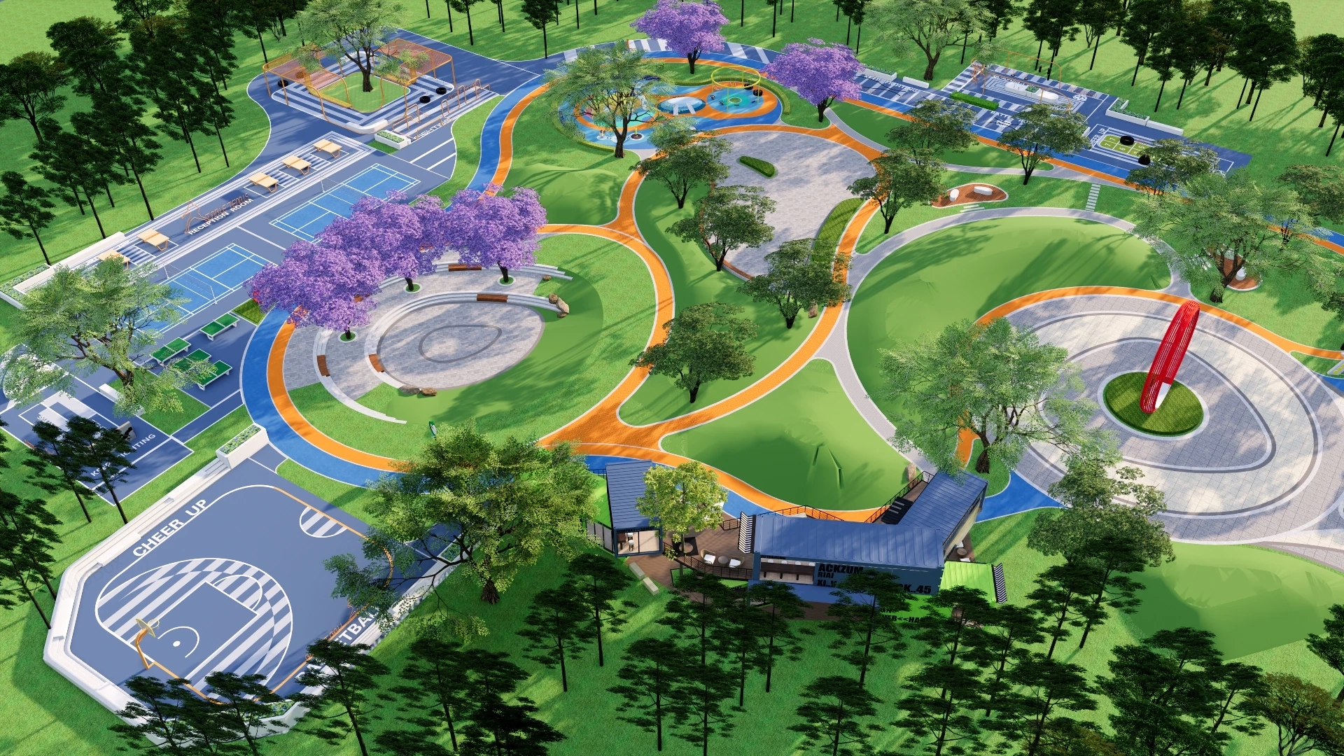 Modern Sports And Recreational Community Park sketchup model preview - SketchupBox