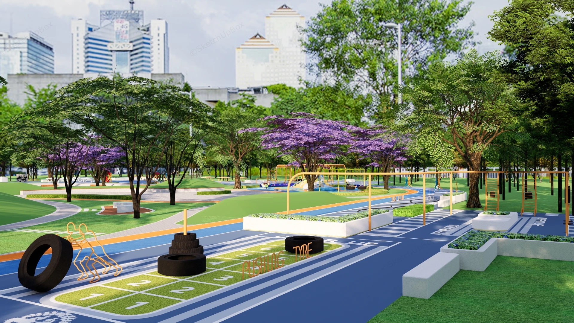 Modern Sports And Recreational Community Park sketchup model preview - SketchupBox