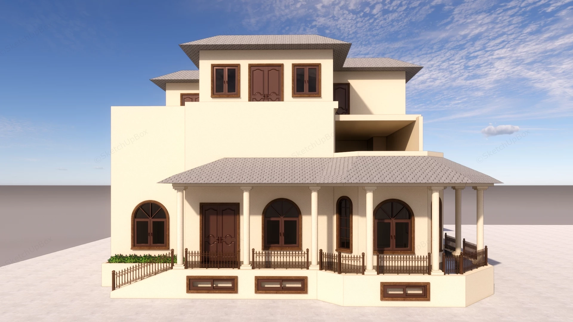 Multi Story Mediterranean Style Home sketchup model preview - SketchupBox