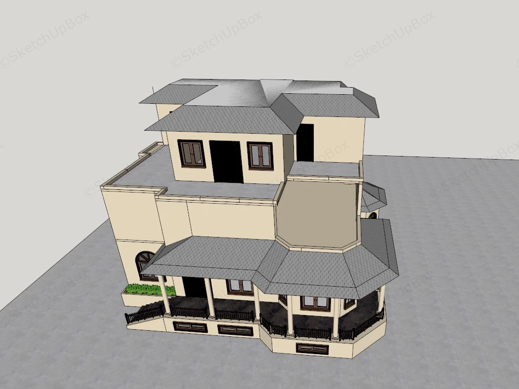 Multi Story Mediterranean Style Home sketchup model preview - SketchupBox