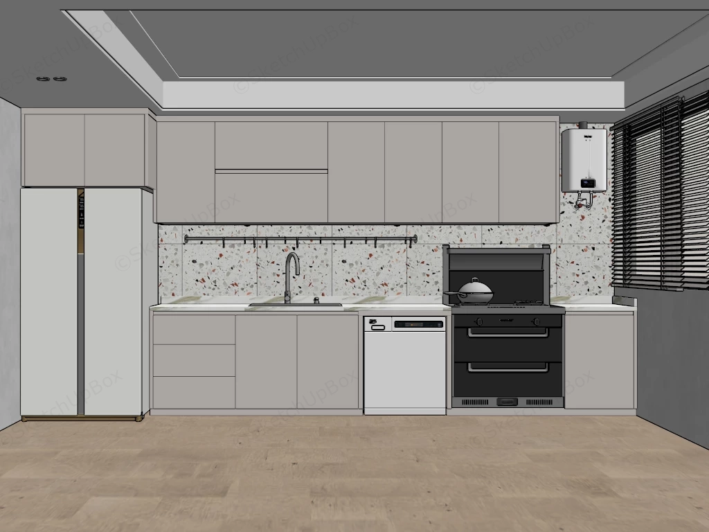 Minimalist Linear Kitchen Design sketchup model preview - SketchupBox