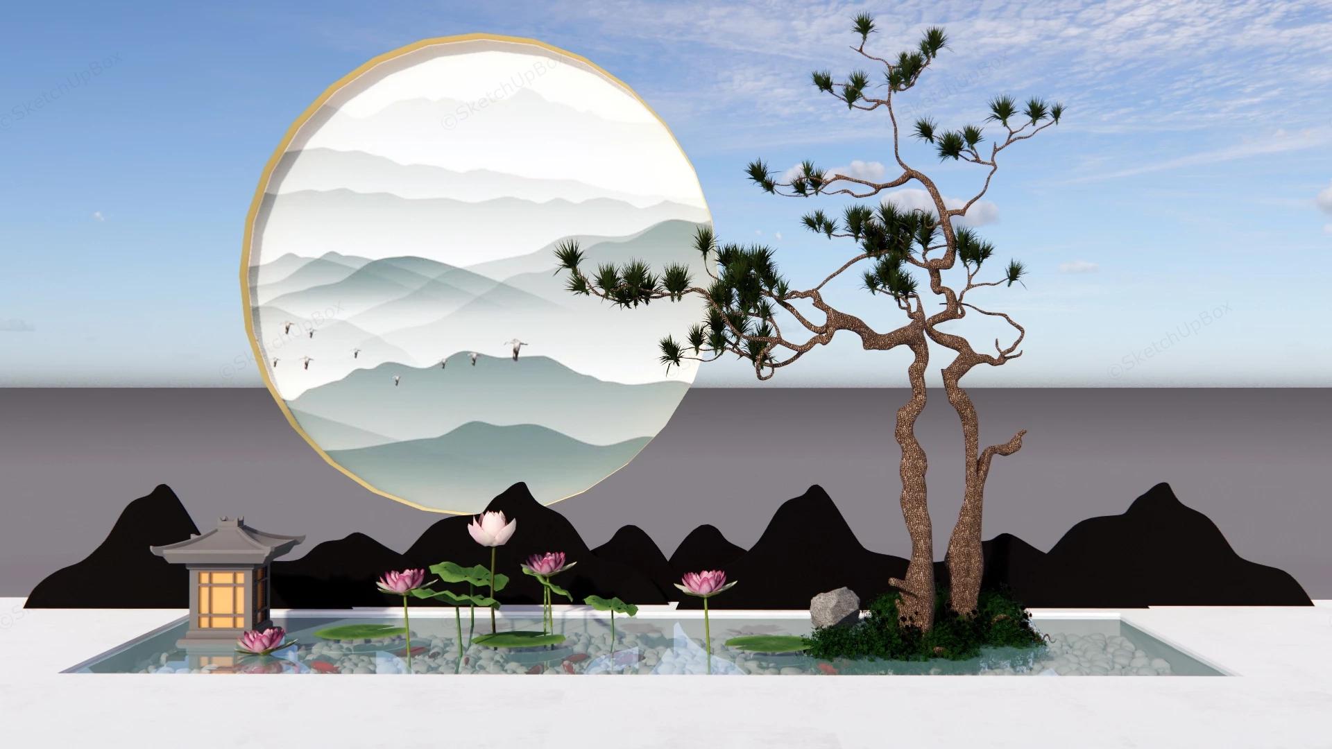 Contemporary Asian Inspired Garden Installation sketchup model preview - SketchupBox