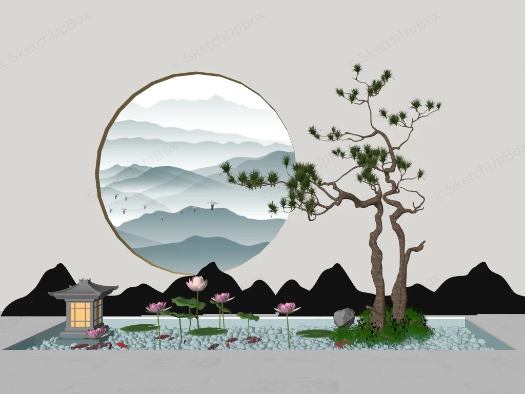 Contemporary Asian Inspired Garden Installation sketchup model preview - SketchupBox
