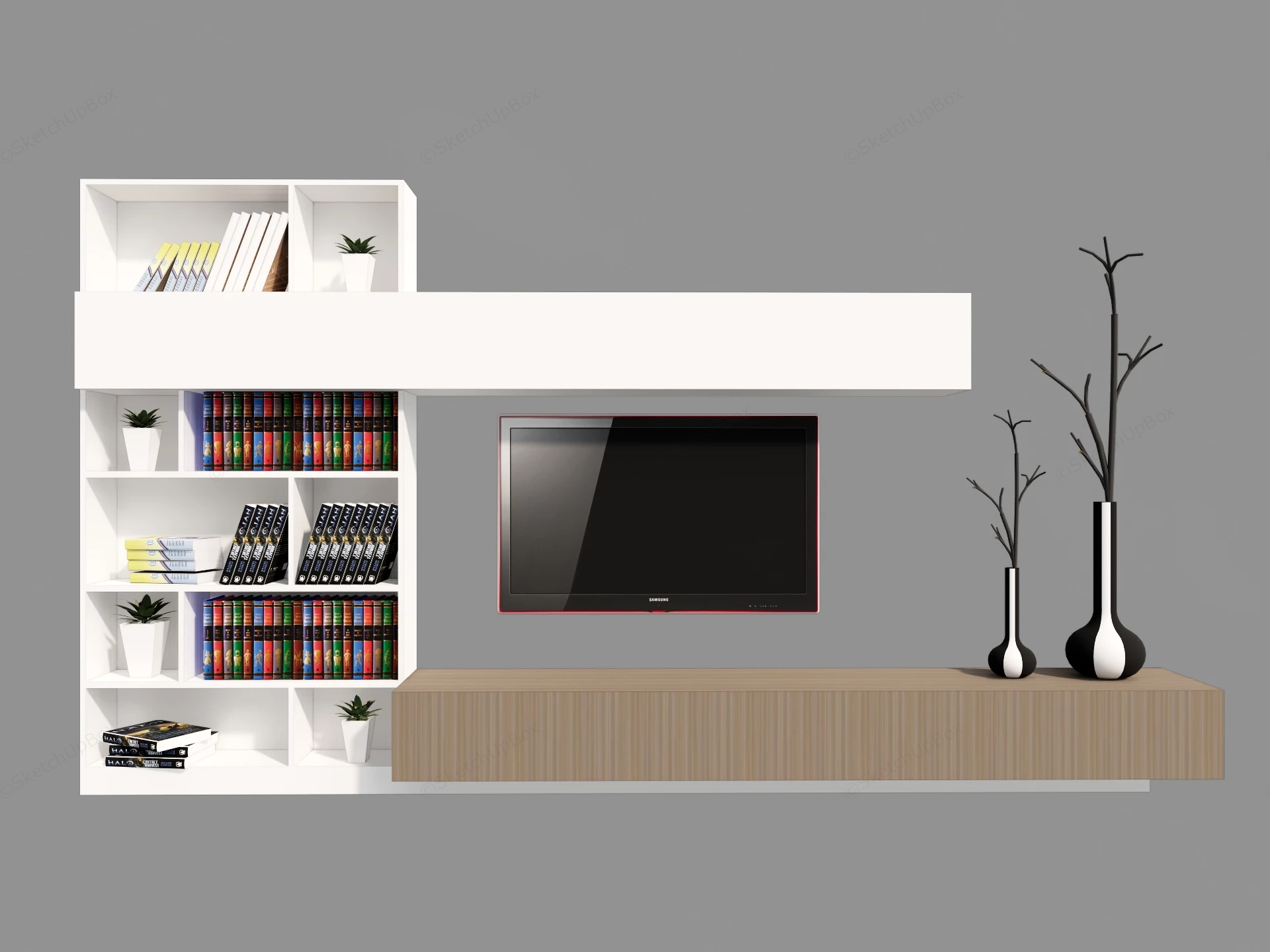 Modern Minimalist TV Wall Unit sketchup model preview - SketchupBox