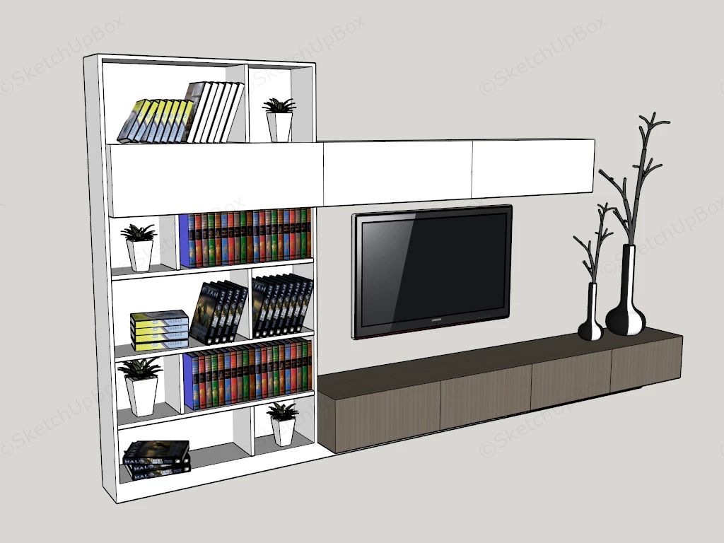 Modern Minimalist TV Wall Unit sketchup model preview - SketchupBox