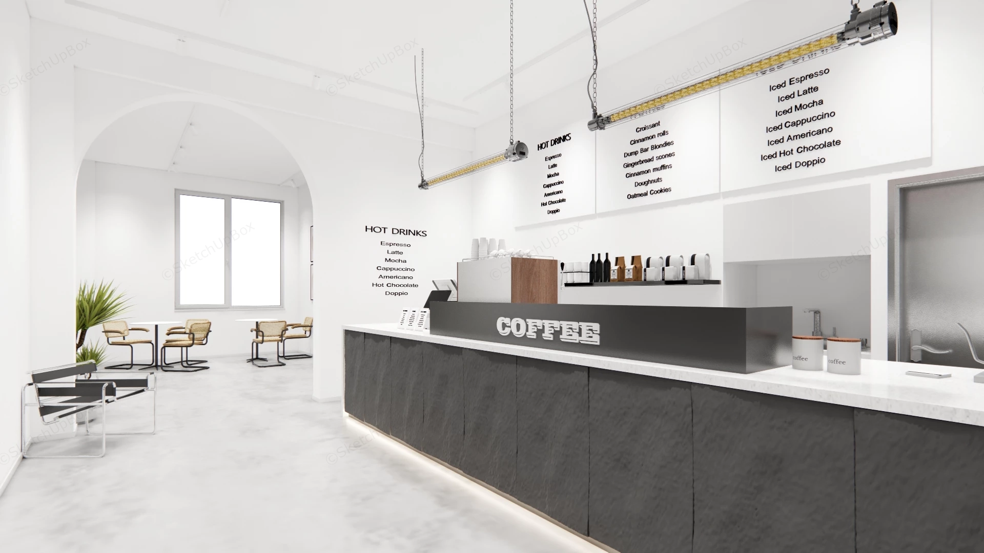 Ultra Minimalist Industrial Cafe Design sketchup model preview - SketchupBox