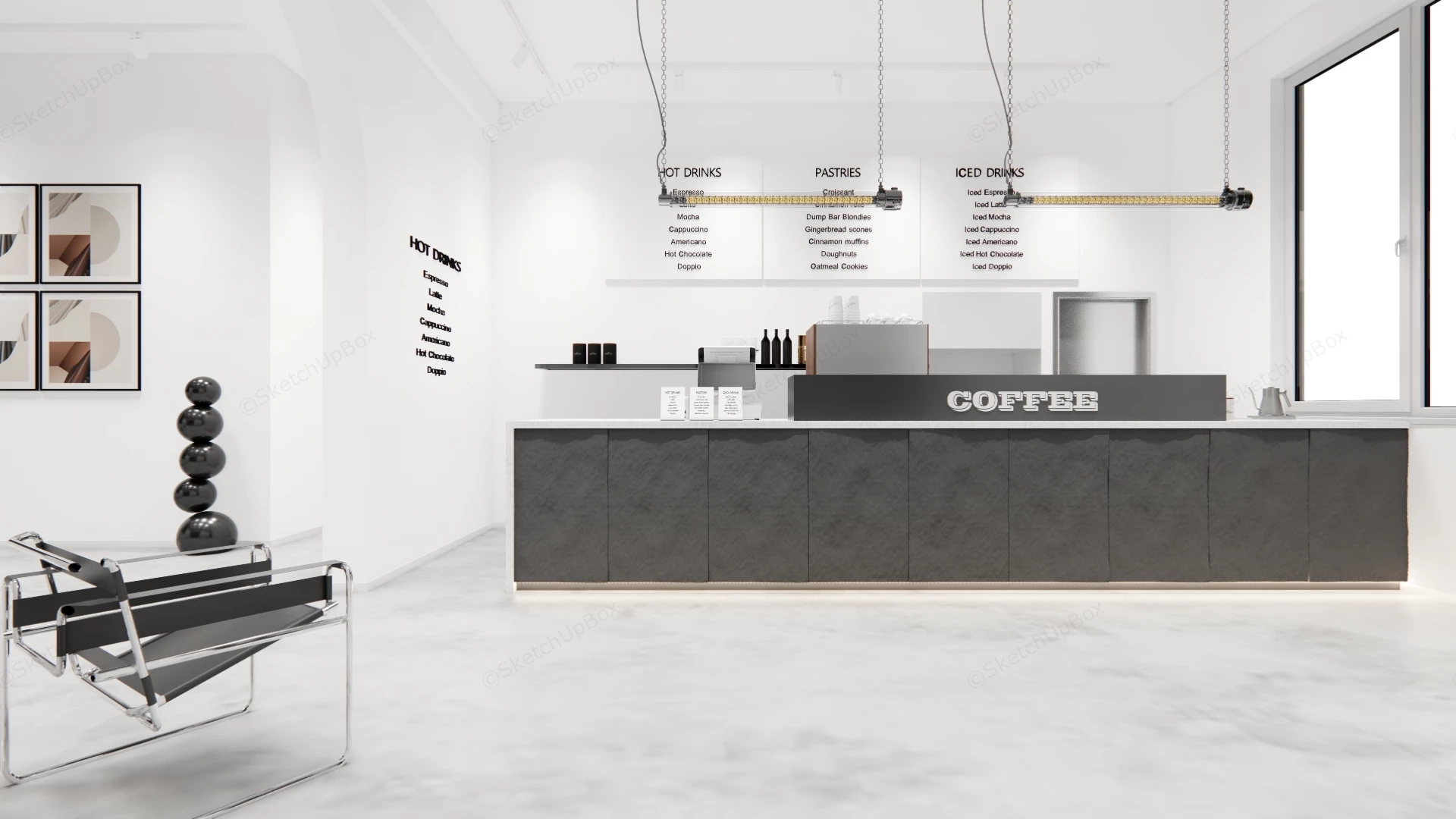 Ultra Minimalist Industrial Cafe Design sketchup model preview - SketchupBox