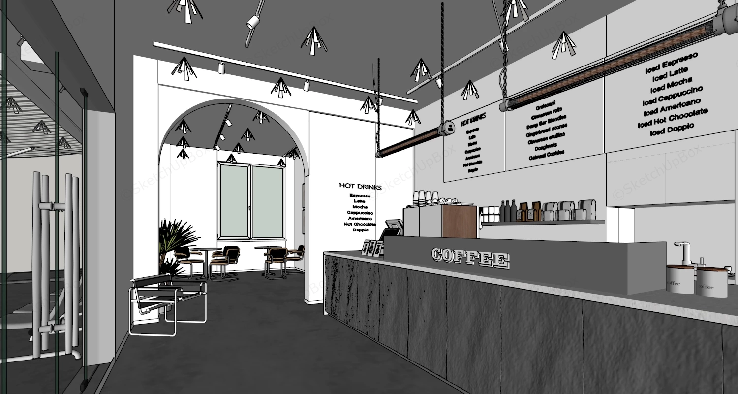 Ultra Minimalist Industrial Cafe Design sketchup model preview - SketchupBox