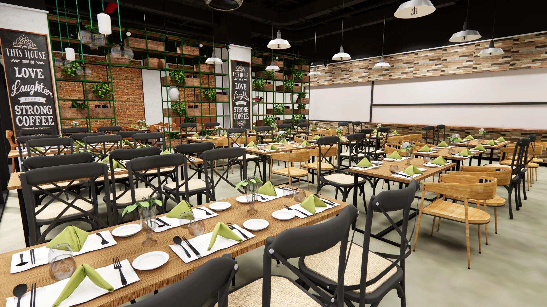 Spacious Modern Industrial Style Restaurant Layout sketchup model preview - SketchupBox