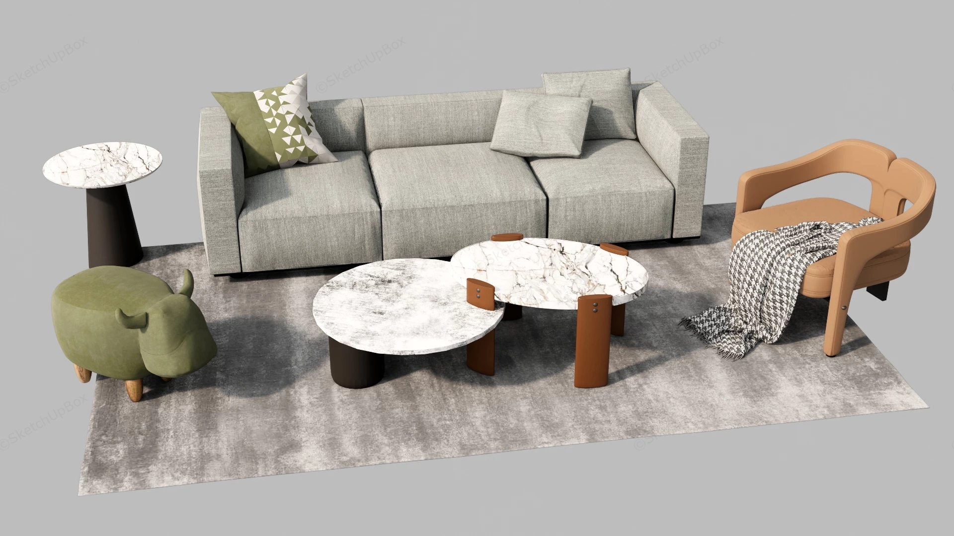 Contemporary Earth Toned Living Room Furniture Layout sketchup model preview - SketchupBox