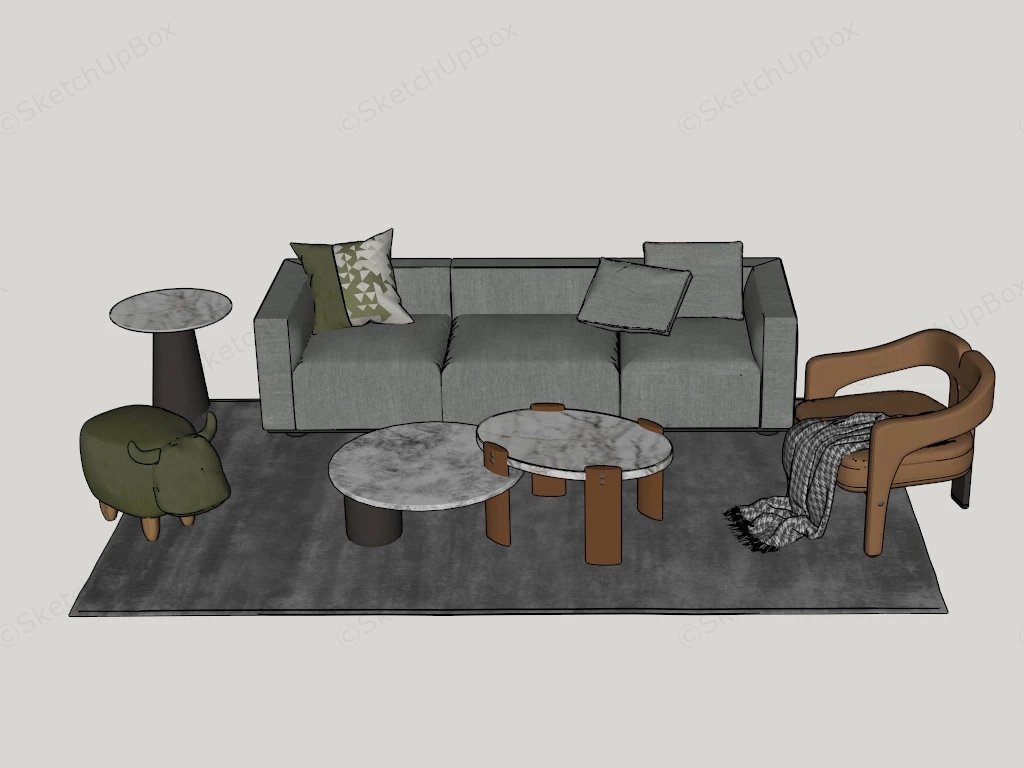 Contemporary Earth Toned Living Room Furniture Layout sketchup model preview - SketchupBox