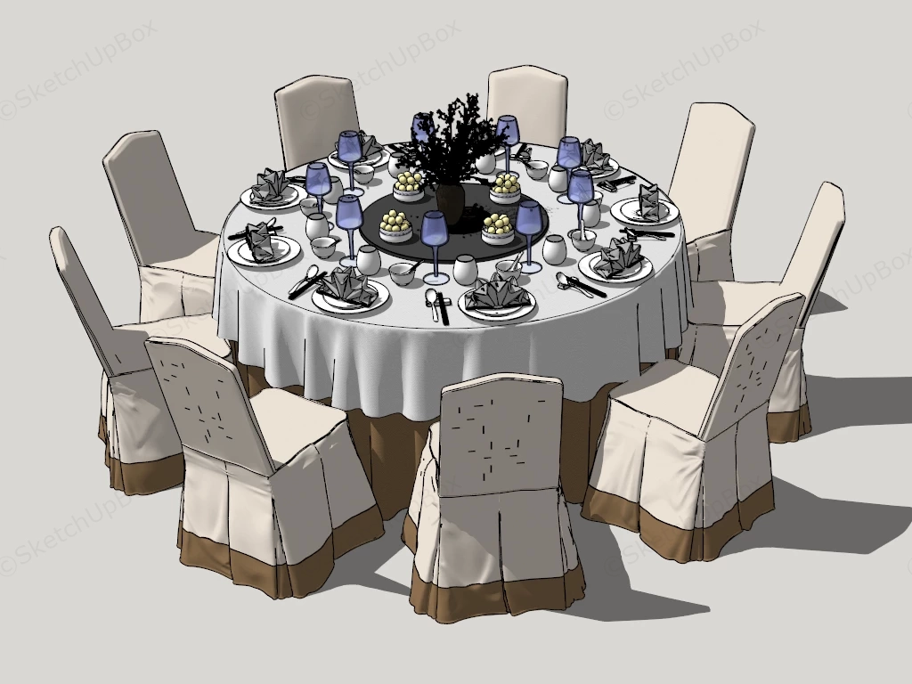 Formal Banquet Reception Dining Setup sketchup model preview - SketchupBox