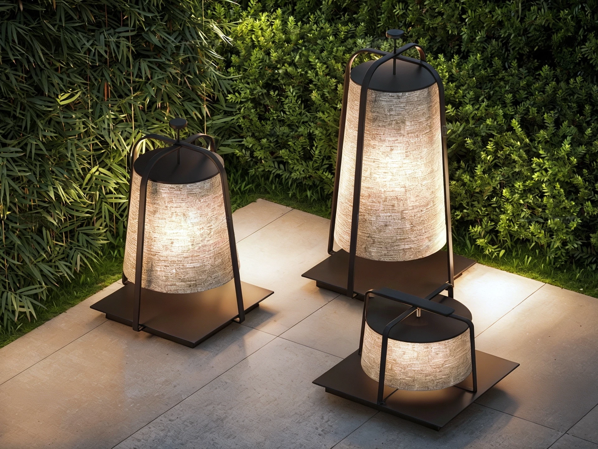 Trio Of  Japanese Inspired Outdoor Floor Lamps sketchup model preview - SketchupBox