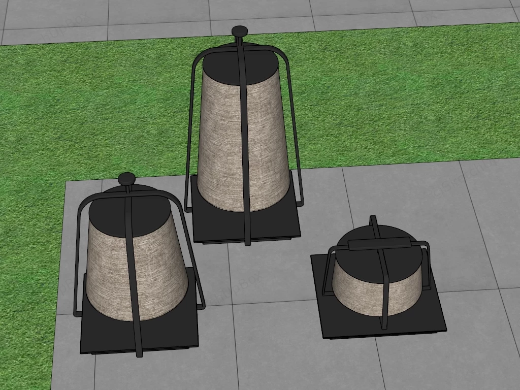 Trio Of  Japanese Inspired Outdoor Floor Lamps sketchup model preview - SketchupBox