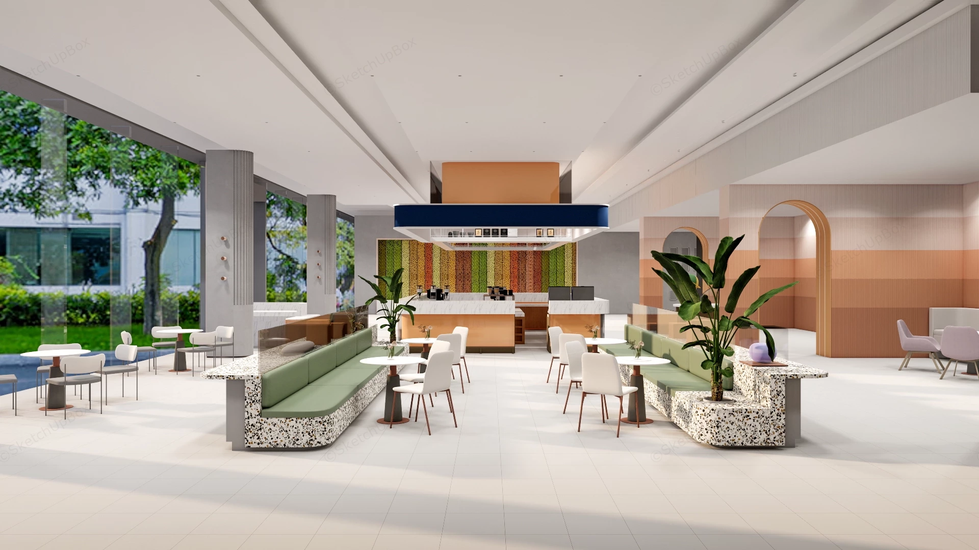 Spacious Modern Corporate Cafeteria sketchup model preview - SketchupBox