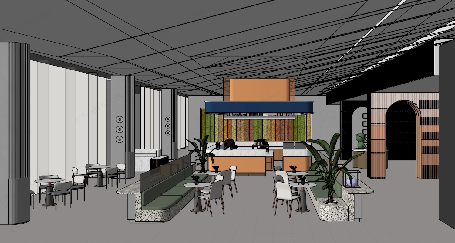 Spacious Modern Corporate Cafeteria sketchup model preview - SketchupBox