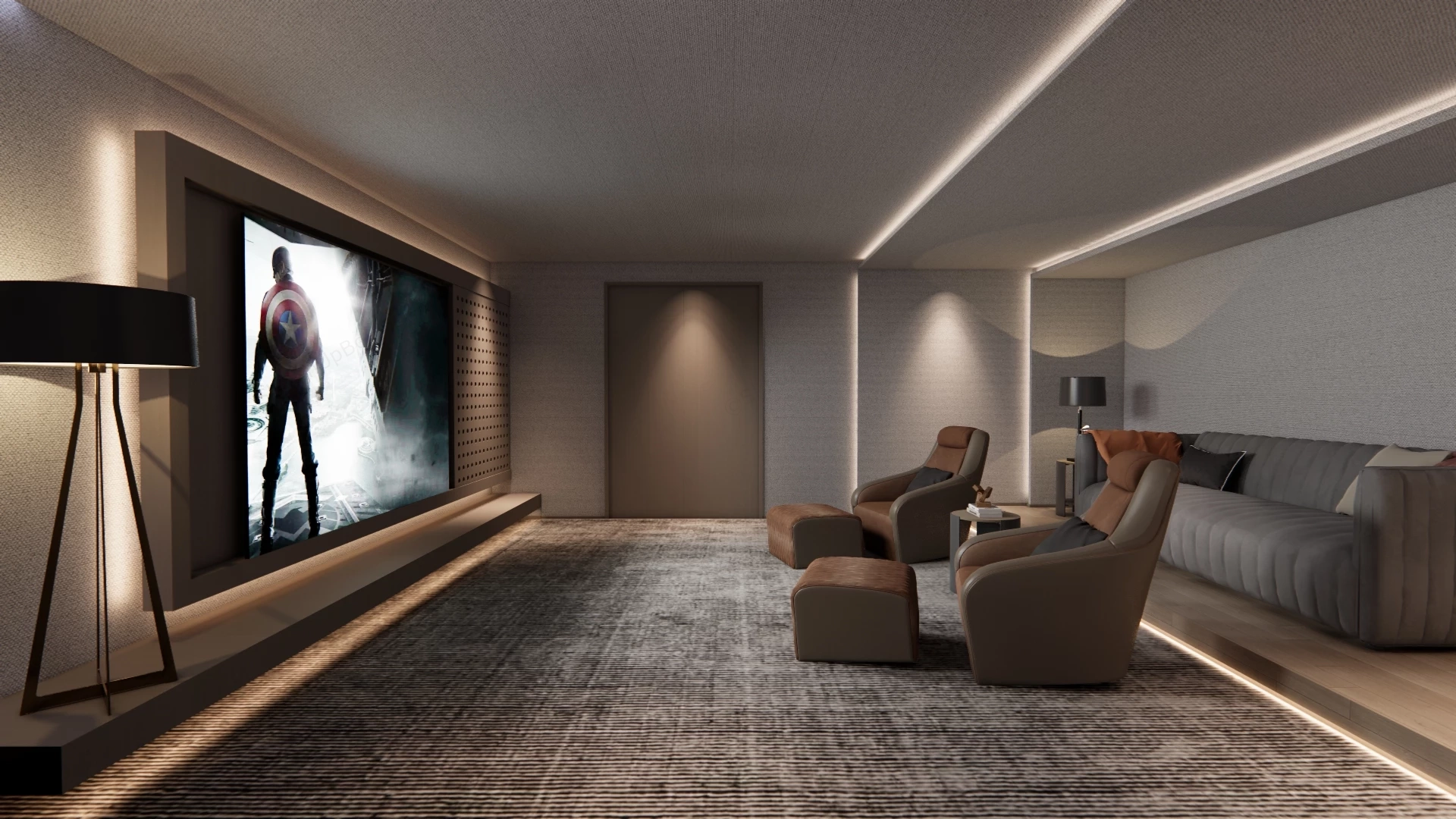 Ultra Luxurious Modern Private Home Theater sketchup model preview - SketchupBox