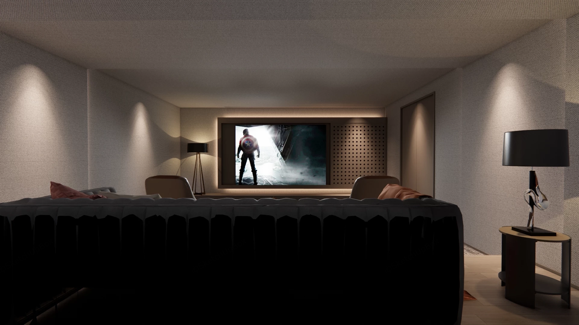 Ultra Luxurious Modern Private Home Theater sketchup model preview - SketchupBox