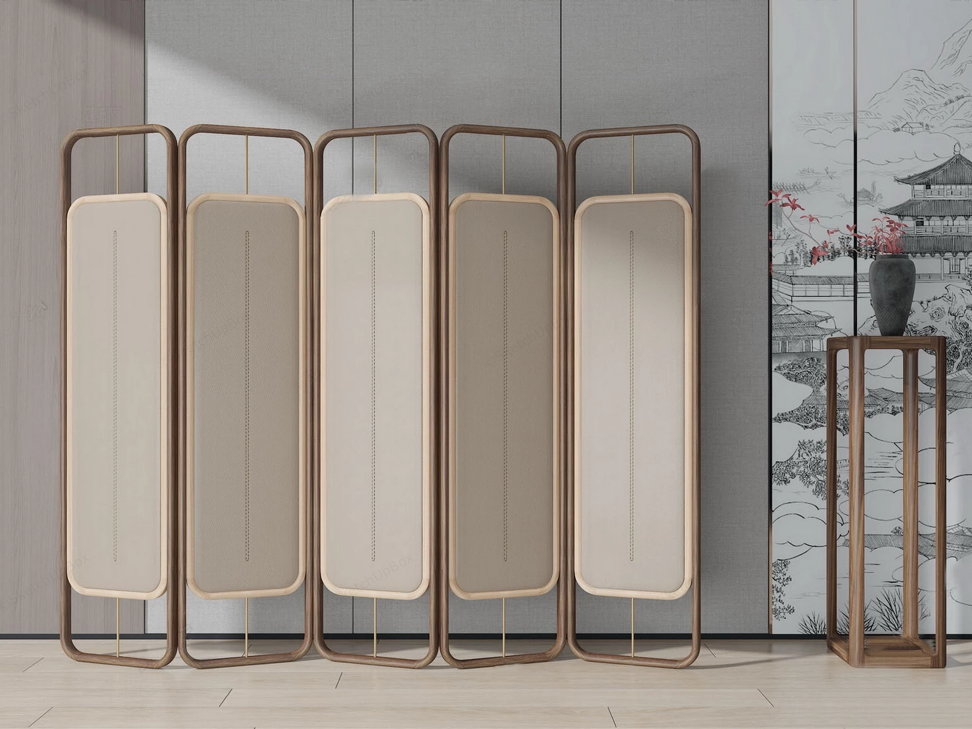 Traditional Inspired Folding Screen Room Divider sketchup model preview - SketchupBox