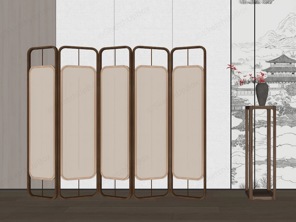 Traditional Inspired Folding Screen Room Divider sketchup model preview - SketchupBox