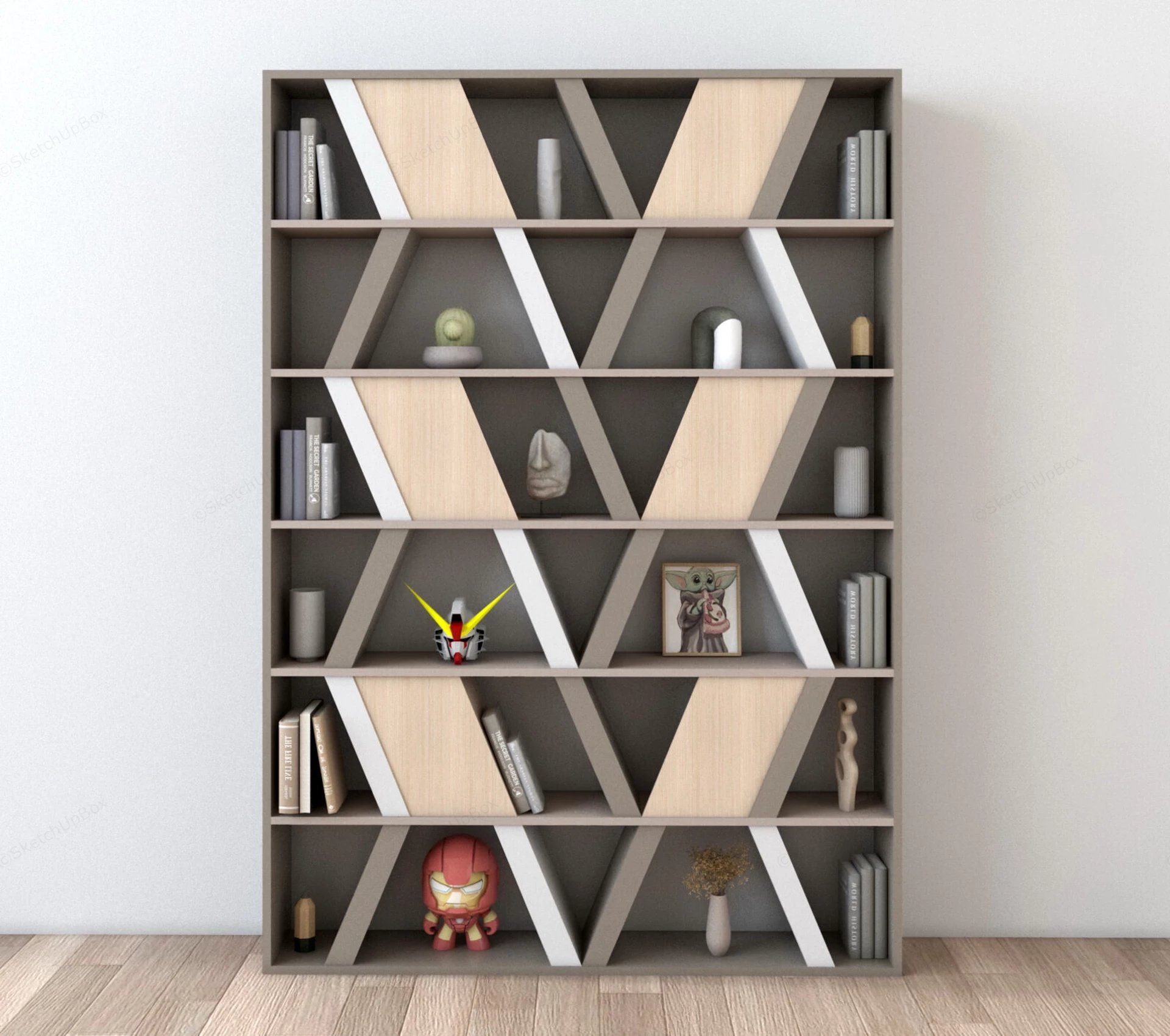 Modular Geometric Bookcase sketchup model preview - SketchupBox
