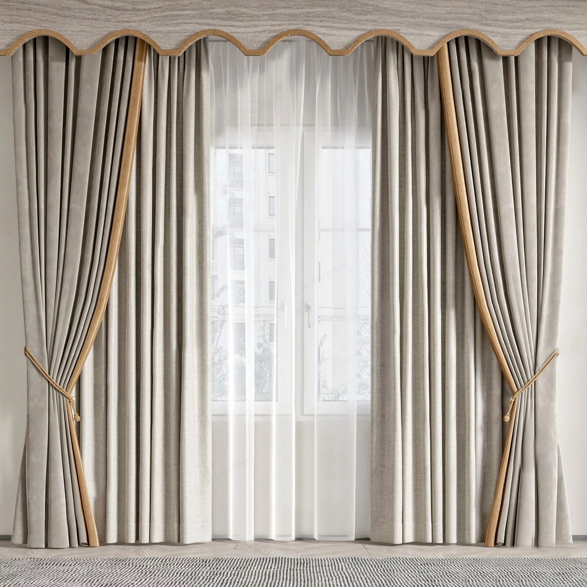 Elegant Floor Length Curtains sketchup model preview - SketchupBox