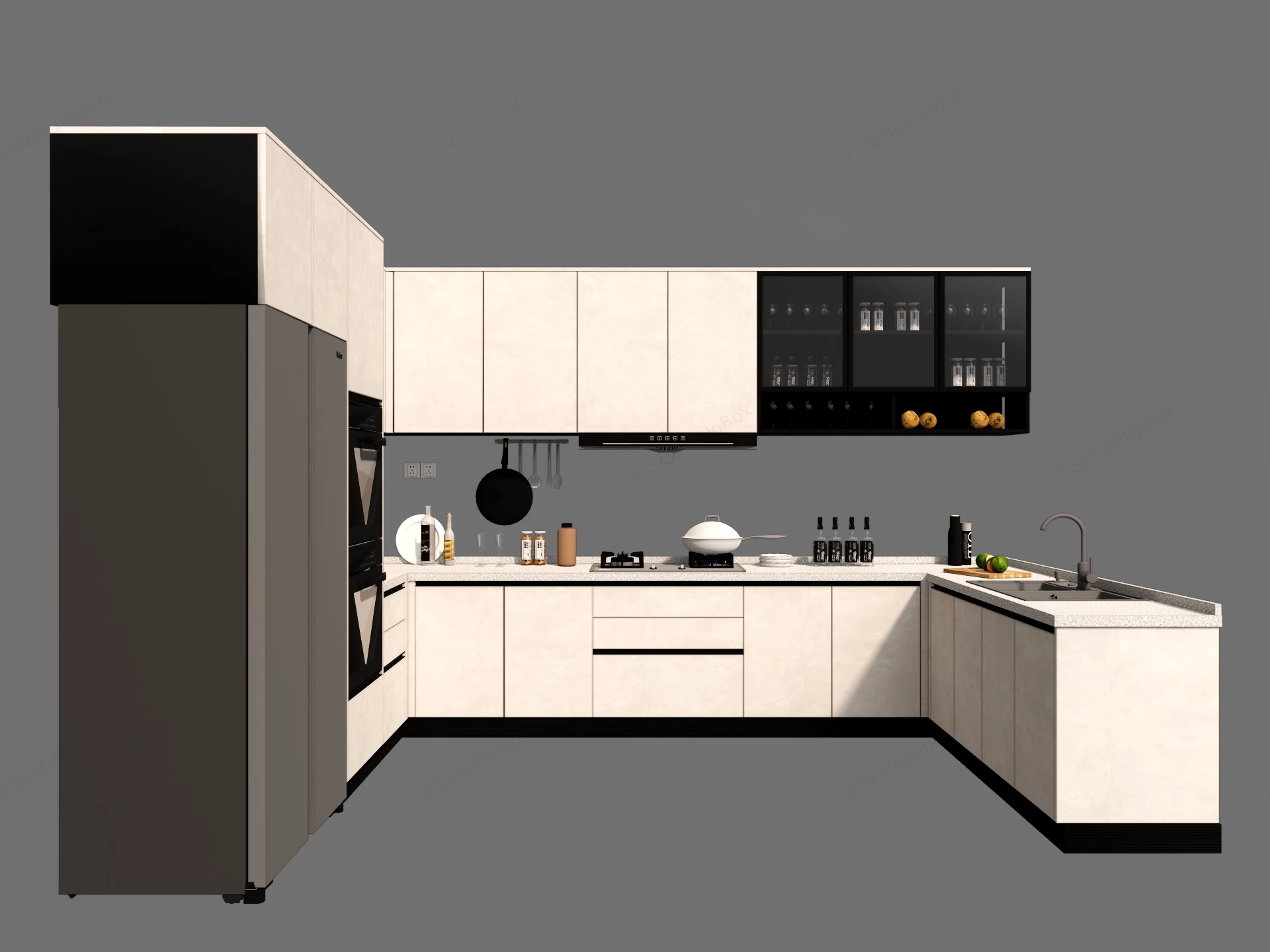 Modern U Shaped Kitchen Layout sketchup model preview - SketchupBox