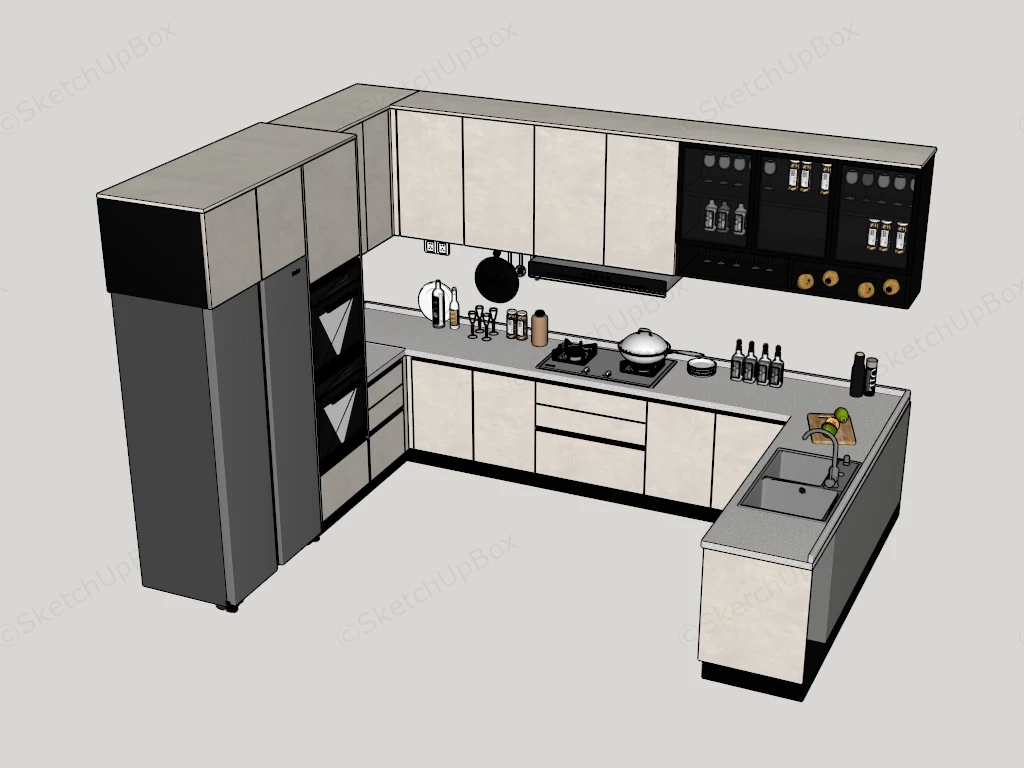 Modern U Shaped Kitchen Layout sketchup model preview - SketchupBox