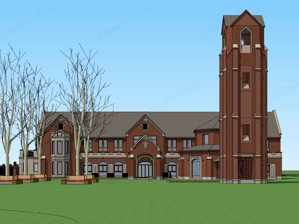 Tudor Revival Style School Architectural sketchup model preview - SketchupBox