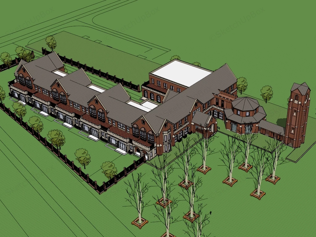 Tudor Revival Style School Architectural sketchup model preview - SketchupBox