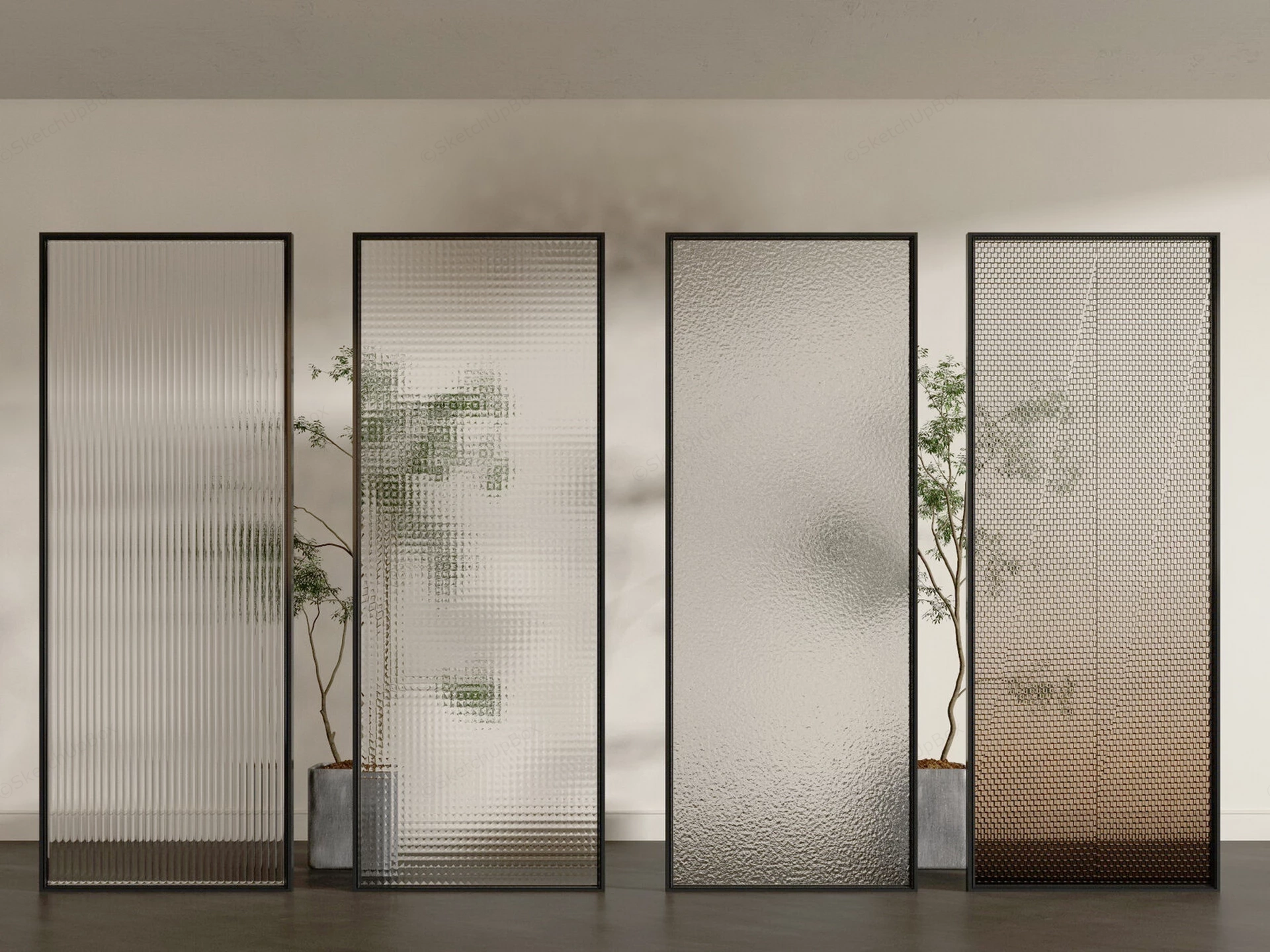 Modern Black Framed Glass Partition Panels sketchup model preview - SketchupBox
