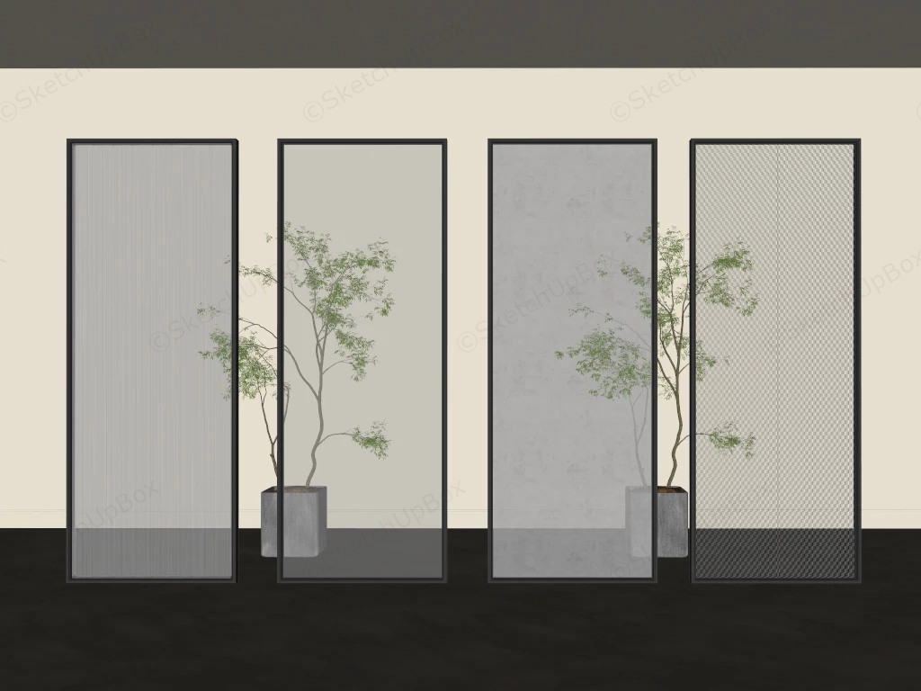 Modern Black Framed Glass Partition Panels sketchup model preview - SketchupBox