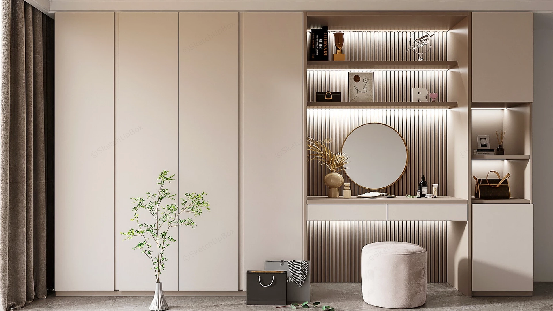 Modern Built In Wardrobe And Vanity Station sketchup model preview - SketchupBox