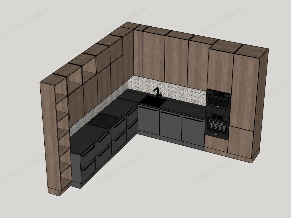 Modern Minimalist L Shaped Kitchen sketchup model preview - SketchupBox