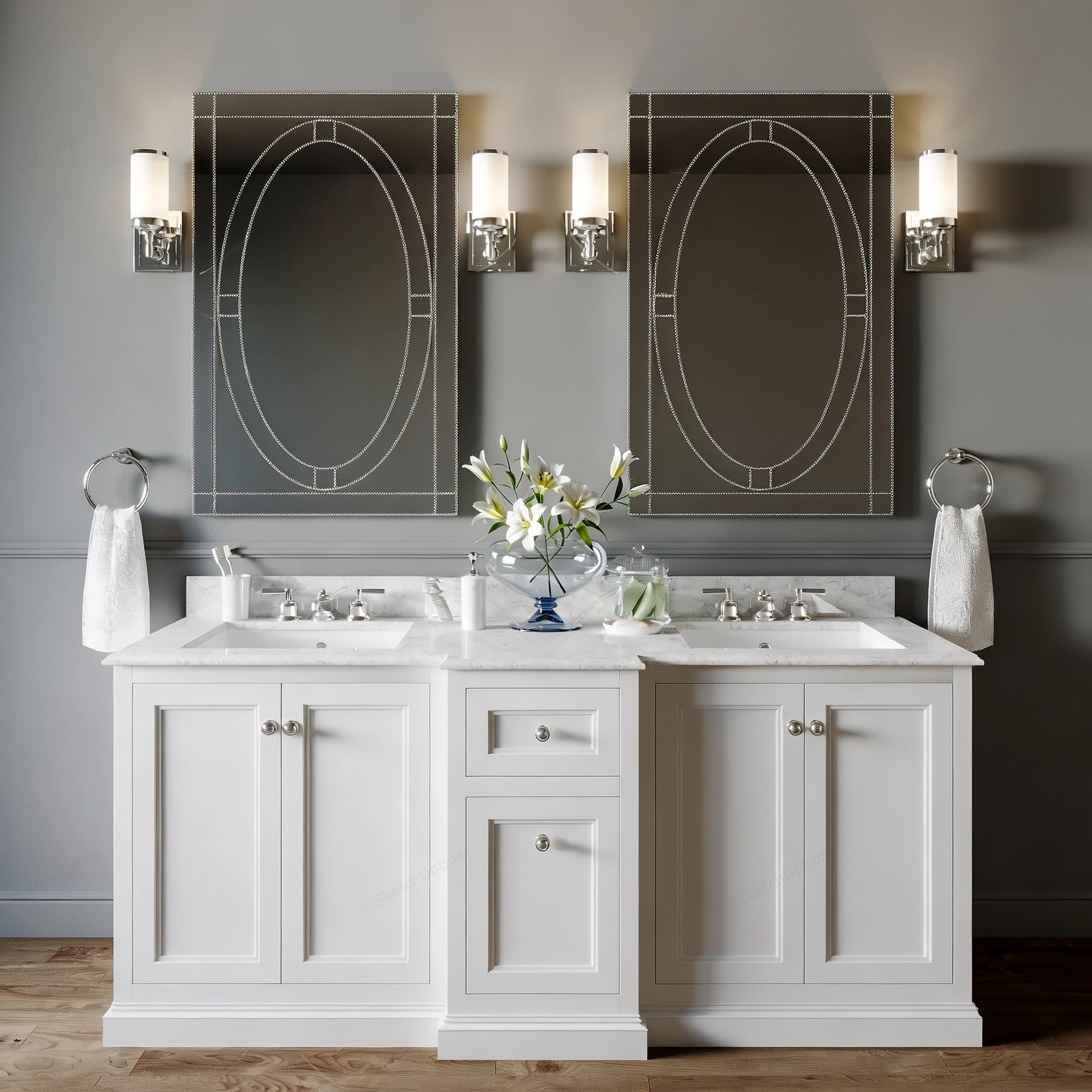 Transitional Style Bathroom Double Vanity sketchup model preview - SketchupBox