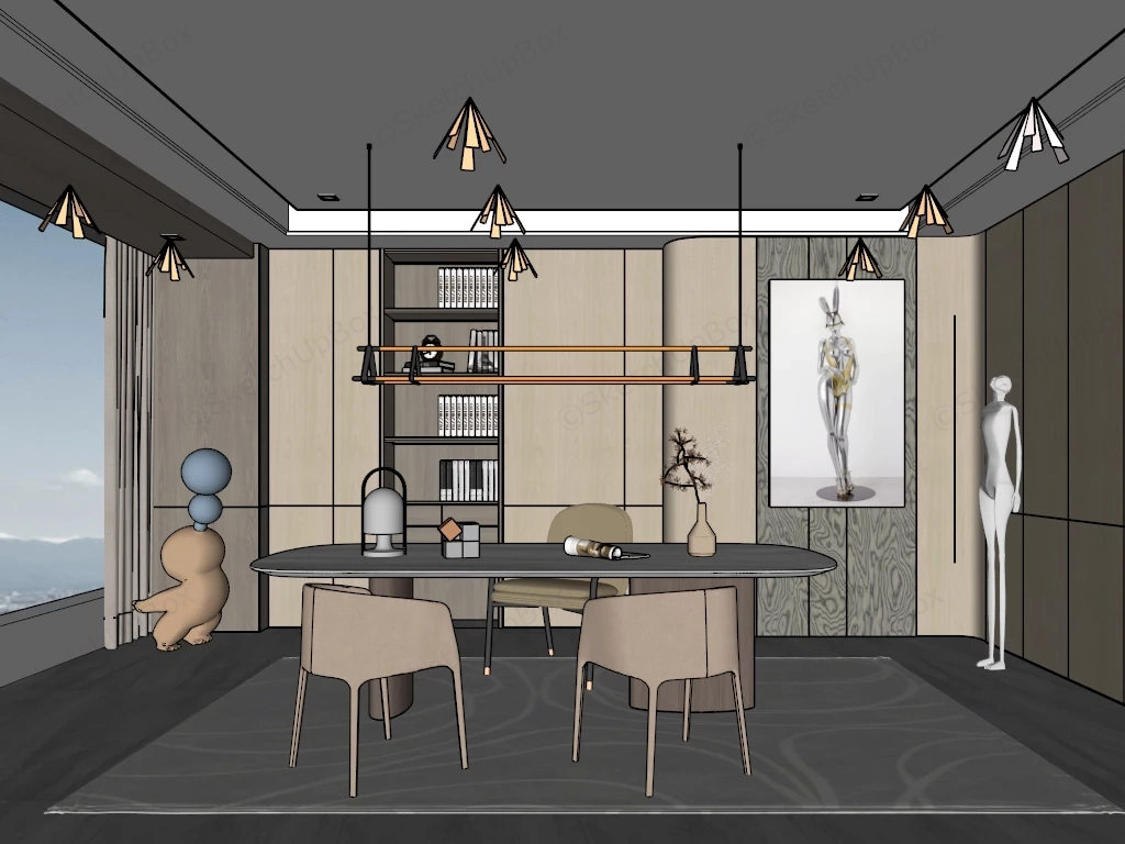 Modern Minimalist Home Workspace sketchup model preview - SketchupBox