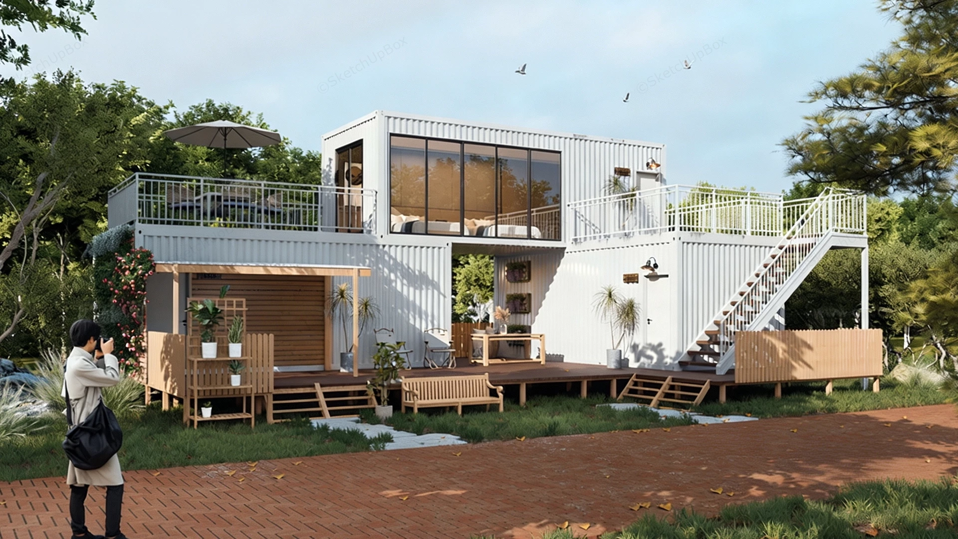 Two Story Modular Shipping Container Home sketchup model preview - SketchupBox