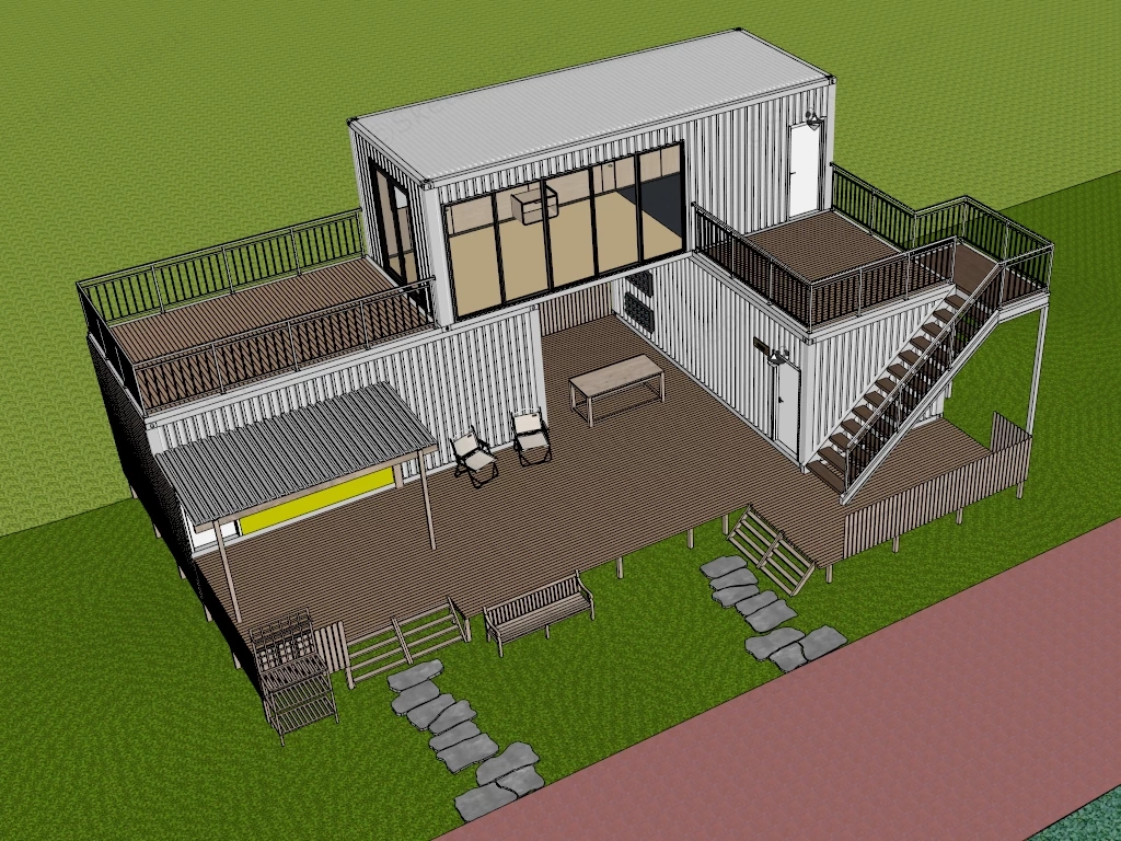Two Story Modular Shipping Container Home sketchup model preview - SketchupBox
