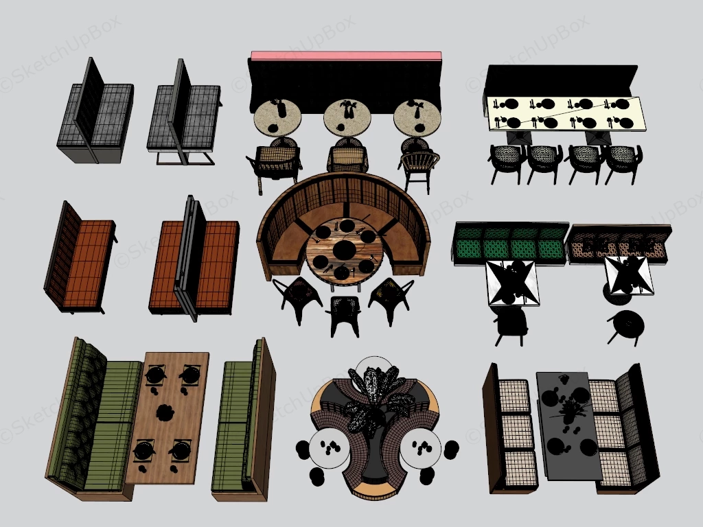 Collection Of Restaurant And Cafe Furniture sketchup model preview - SketchupBox