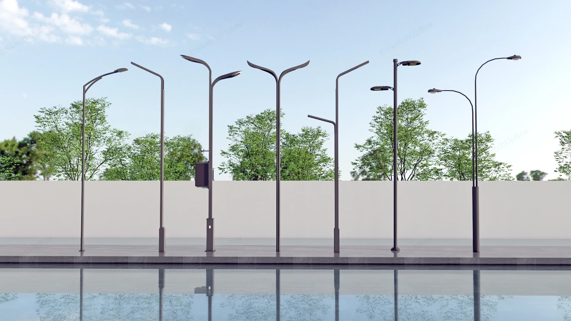 Collection Of Modern Street Light Poles sketchup model preview - SketchupBox
