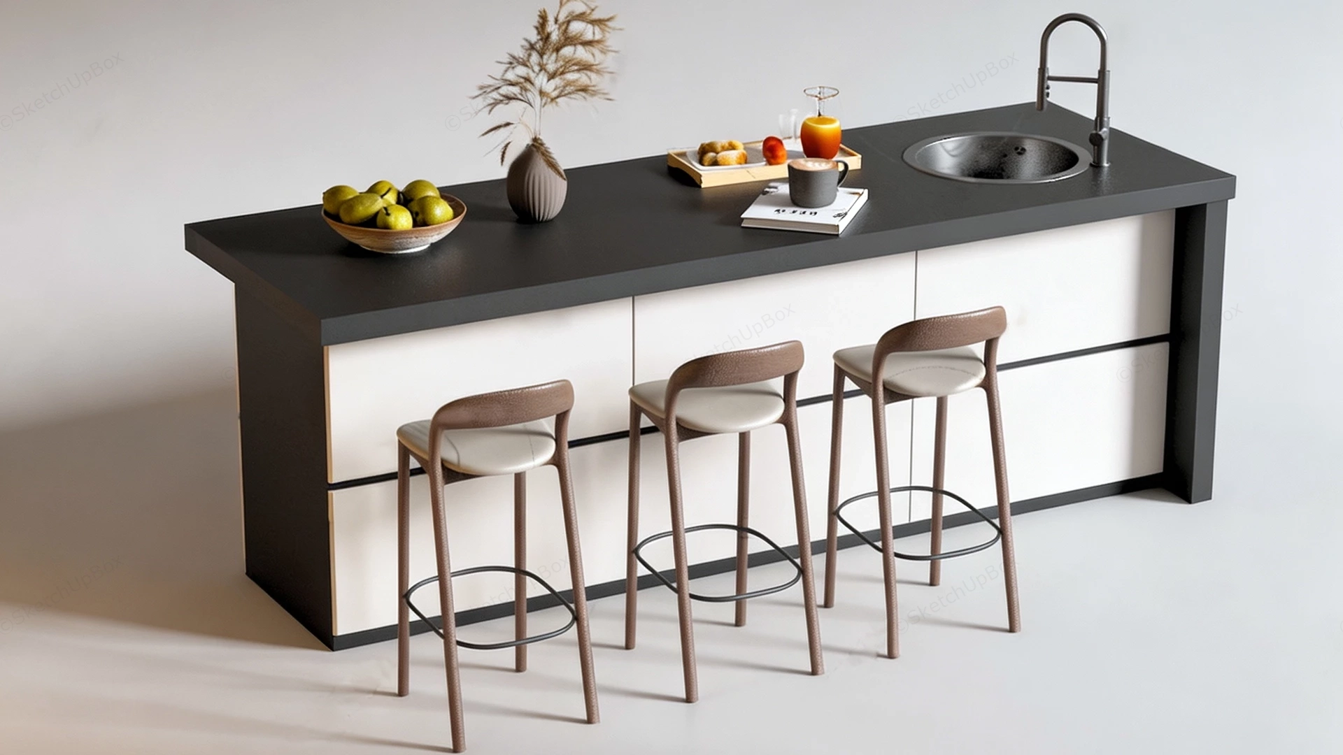 Contemporary Minimalist Kitchen Island Setup sketchup model preview - SketchupBox