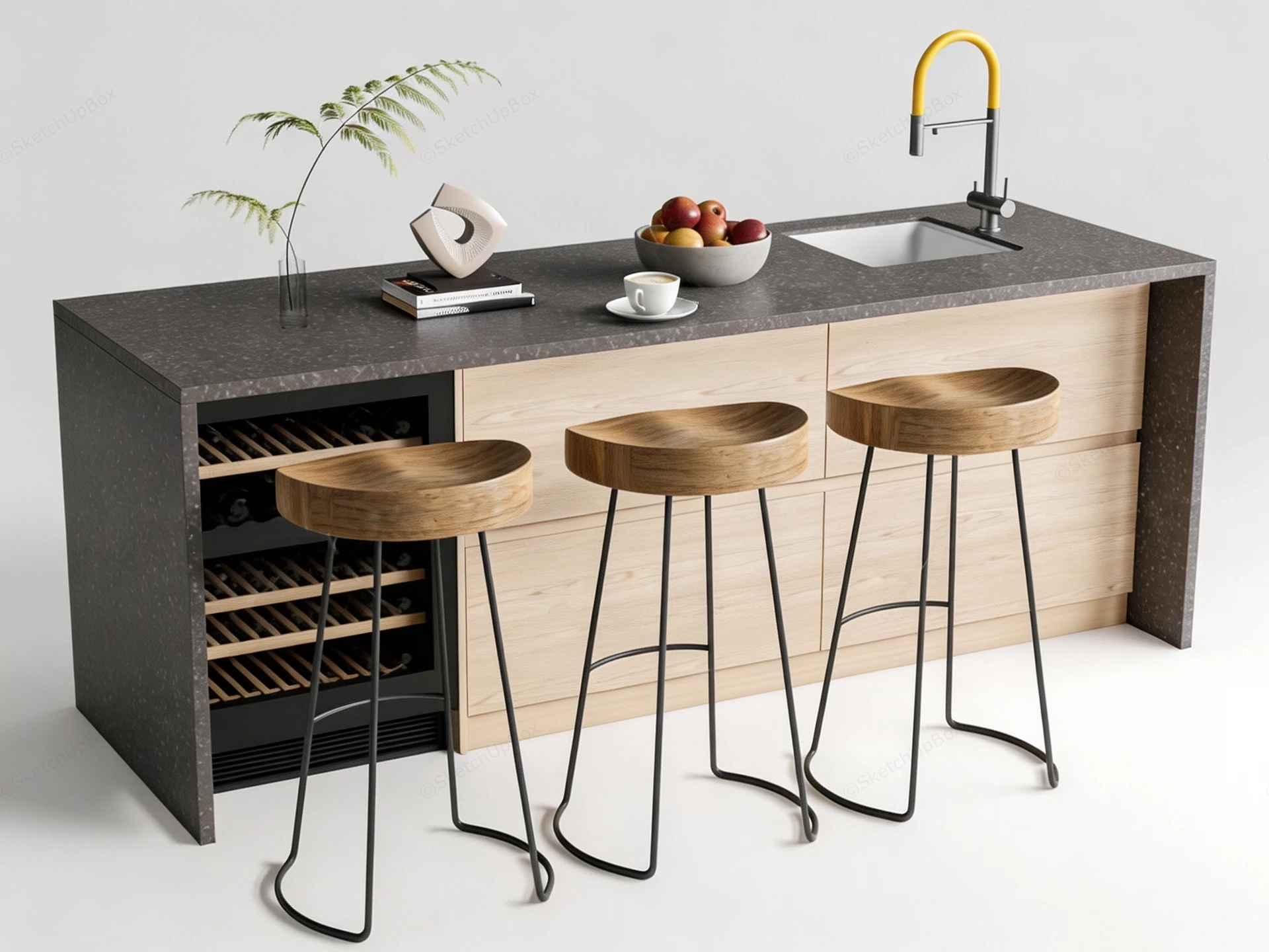 Contemporary Industrial Kitchen Island sketchup model preview - SketchupBox
