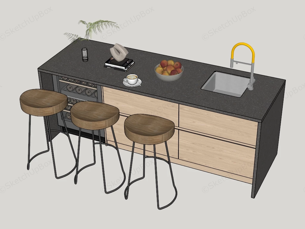 Contemporary Industrial Kitchen Island sketchup model preview - SketchupBox