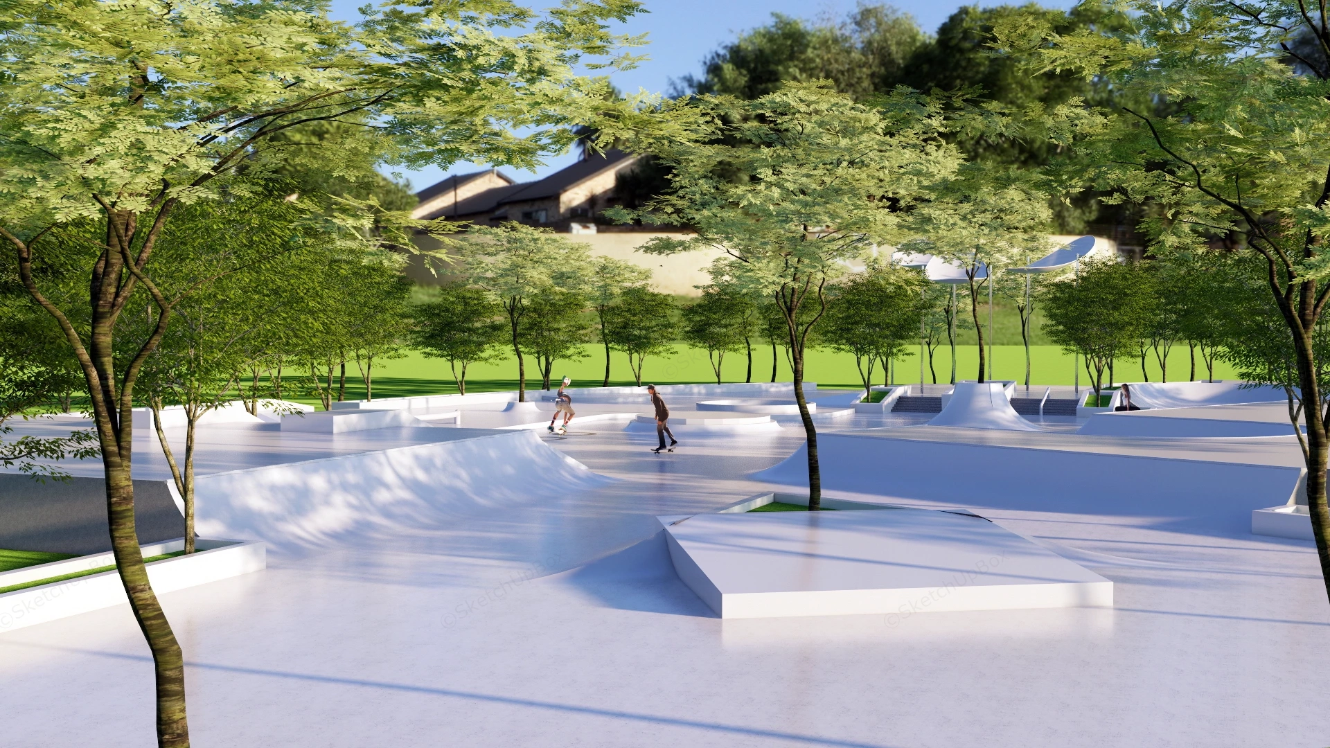 Modern Smooth Concrete Skatepark sketchup model preview - SketchupBox