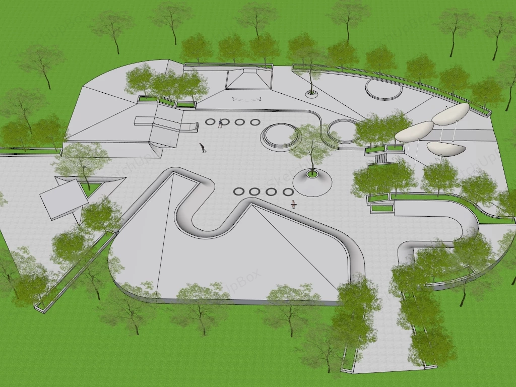 Modern Smooth Concrete Skatepark sketchup model preview - SketchupBox