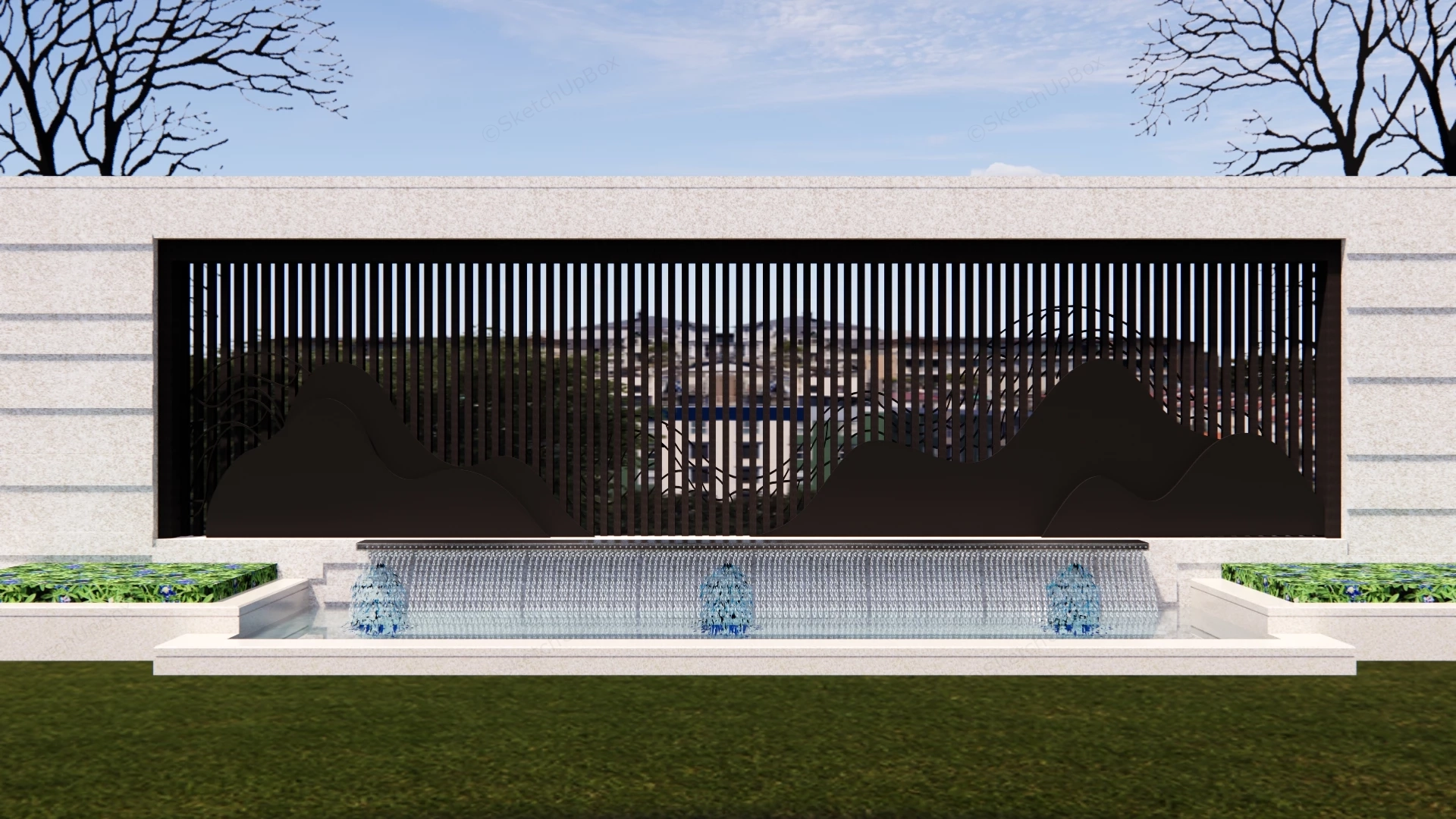 Modern Landscape Feature Wall And Water Fountain sketchup model preview - SketchupBox