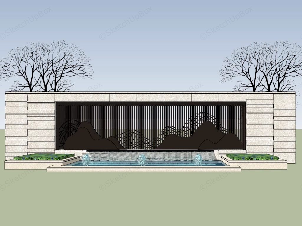 Modern Landscape Feature Wall And Water Fountain sketchup model preview - SketchupBox