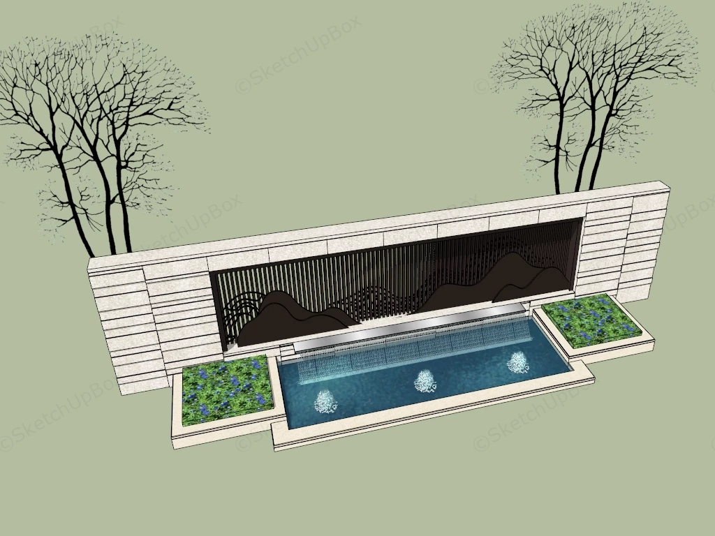 Modern Landscape Feature Wall And Water Fountain sketchup model preview - SketchupBox