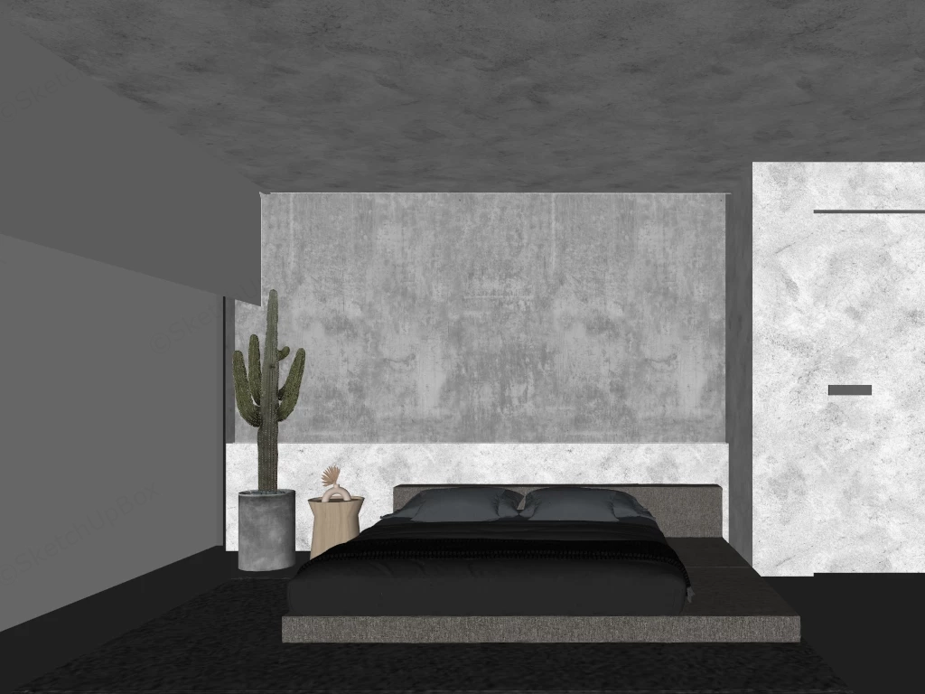 Japandi Style Minimalist Bedroom sketchup model preview - SketchupBox