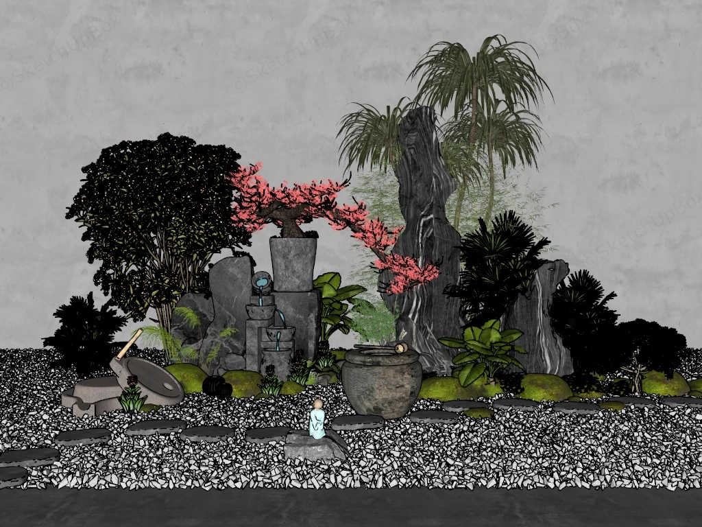 Traditional Chinese Rockery Garden sketchup model preview - SketchupBox
